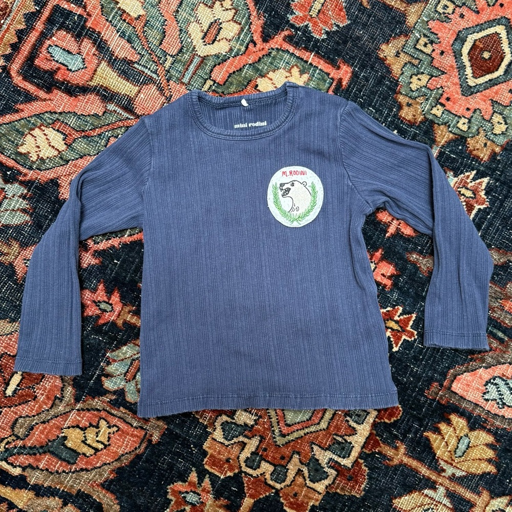Mini Rodini Navy Long Sleeve Tee with Patch size 92/98